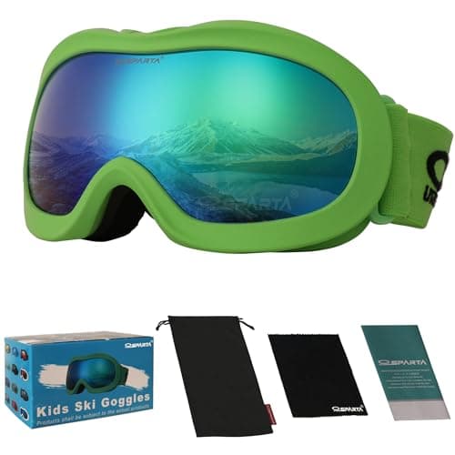 OUTDOORSPARTA Kids Ski Goggles (5. Green Frame, Full Lens Mirrored Green)