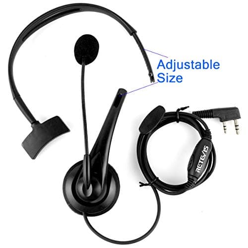 Retevis Headset 2 Pin PTT Overhead Earpiece Boom Speaker Microphone Noise Cancelling Headphone for BAOFENG UV5R 888S KENWOOD H-777 QUANSHENG PUXING WOUXUN HYT TYT TH 2 Way Radio (5 Pack) — view 4