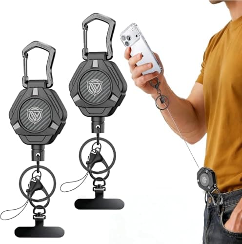 Oaridey Magnetic Phone Anti-Theft Retractable Phone Steel Chain with Durable Carabiner & 360° Metal Pads, Anti-Theft Mobile Phone Strap for Skiing, Hiking, Fishing, Concerts and Travel, Pack of 2