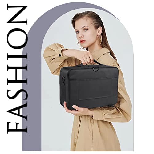 Makeup Organiser Box Vanity Cases: Extra Large Makeup Case Cosmetic Storage Box Professional Travel Makeup Artist Bag with Compartments Women Vanity Beauty Kit Organizer for Makeup Cosmetics Black — view 3