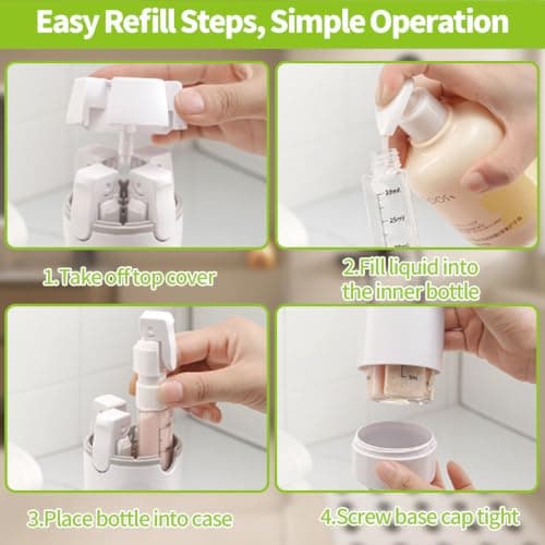 NKFBEV Travel Dispenser Bottles, 4 in 1 Travel Bottles for Toiletries, Portable Leak Proof Refillable Travel Containers with Scale & Label for Lotion Liquid Shampoos Conditioner Cream (White) — view 3