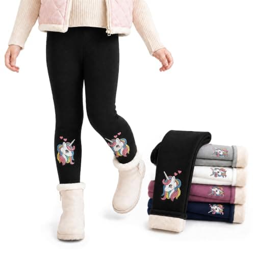 JinBei Girls Fleece Lined Leggings Thick Warm Trousers, 3-4 Years, Black