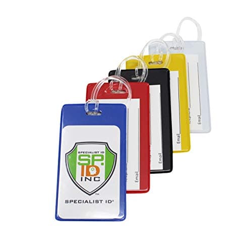 Specialist ID 5 Pack Of Slim And Sturdy Backpack/Luggage Id Bag Tags With Worm Loops One Size Assorted Colors
