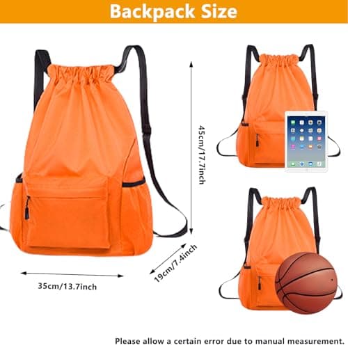 BAOWUABJ Drawstring Bags, Large Waterproof Sports Backpack Unisex Orange — view 2