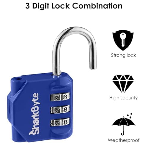 SharkByte Small Luggage Locks 3 Pack - 3 Digit Combination Padlocks, Weatherproof Outdoor Security Lock for Suitcases, Travel Bags, Gym Lockers, Bikes, & Storage Coded Lock — view 5