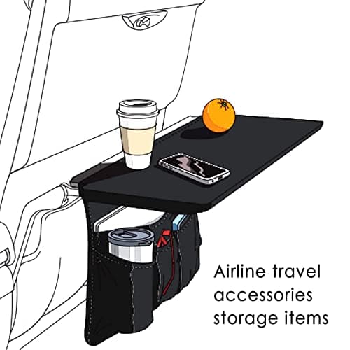 Linkidea Airplane Tray Cover with Pockets, Airline Pouches Seat Back Organizer & Storage for Personal Items, Convenient Sanitary Travel Essentials for Flying (Black) — view 2