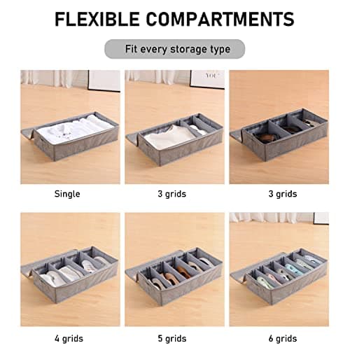 Noeborty Underbed Shoe Storage Bag Shoe Shelf for Under Bed Underbed Storage Box Shoe Storage Bag Large Capacity Shoe Storage with Transparent Window 6 Compartments — view 3