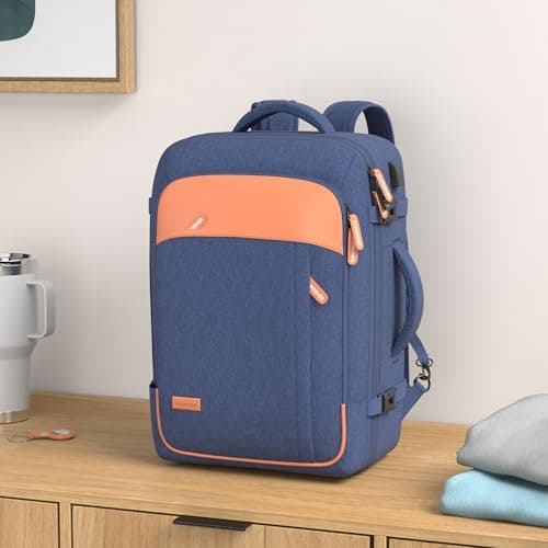 Lumesner Carry on Backpack, Extra Large 40L Flight Approved Travel Backpack for Men & Women,Expandable Large Suitcase Backpacks With 4 Packing Cubes (Blue) — view 2