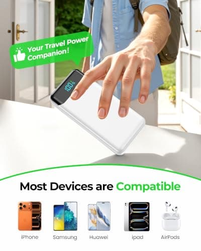 Power Bank 27000mAh,QC4.0 22.5W Fast Charging Portable Charger with Built-in 3 Cables, 4 Outputs & 3 Inputs Powerbank with LED Display for iPhone, Tablets and More White — view 6