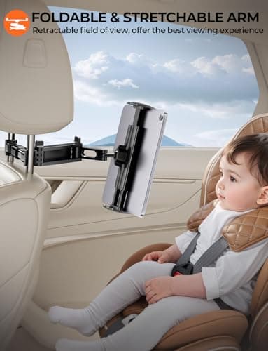 TRYONE Car Headrest Tablet Holder Mount Stretchable Backseat Tablets Stand for Kids, Car Seat Mounts Compatible with iPad Pro 12.9 Air Mini, iPhone, Galaxy Tab, Switch, All 4.7-12.9" Screen Devices — view 4