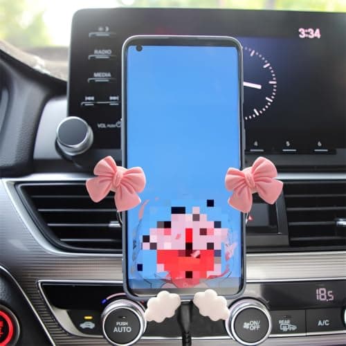 Sixfox Kawaii Car Phone Holder, Pink Bow Universal Car Air Vent Mount for Smartphones Women and Girls — view 4