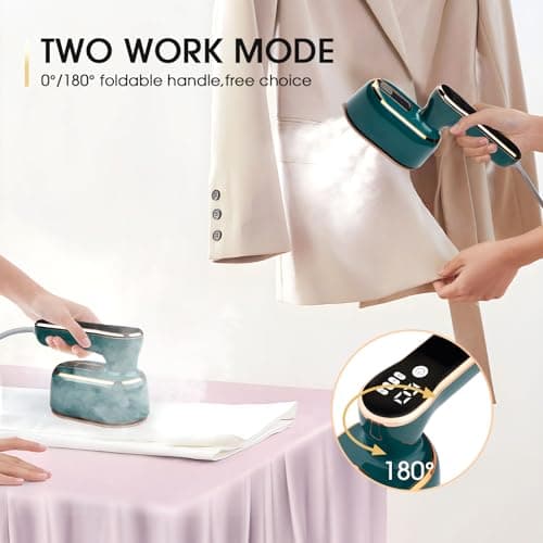 ZStarlite Upgraded - Travel Steamer for Clothes - LED Display & 3+1 Level Steam, Portable Handheld Steamer, Foldable Travel Iron Mini Steam Iron with Ironing Gloves for Travel Home College Dorm(Green) — view 3