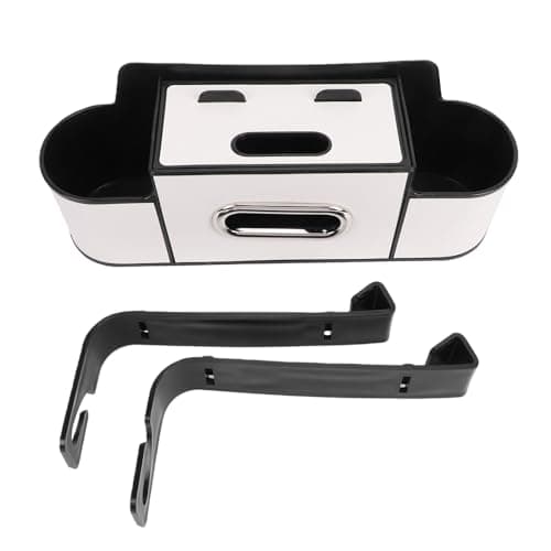 Tnfeeon Car Back Seat Organizer, Tissue Dispenser Headrest Storage Box with Dual Cup Holders Deep Slots and Two Bottom Hooks for SUV Truck Sedan Parents Road Trip Use Keeps Items Off (Cream White) — view 6