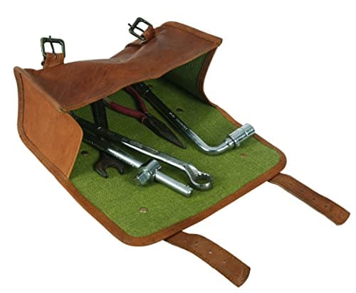 Urooj Handicraft Genuine Goat Leather Vintage Motorcycle 2 Strap Buckle Closure Tool Brown Bag Quick Release Clasp Reinforced for Handlebars,Forks, Sissy Bar - 10" Christmas New Year Gift Idea — view 4