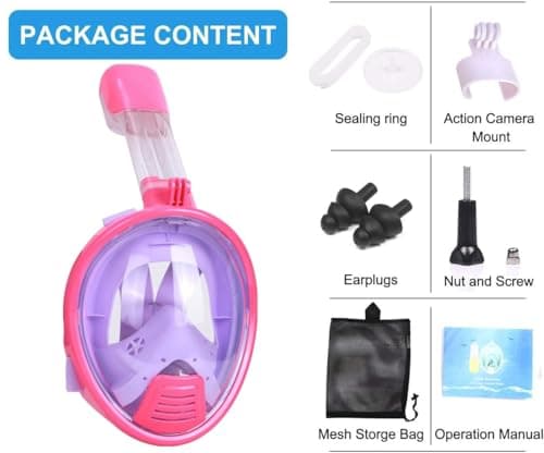 Snorkel Mask for Kids,Full Face Diving Mask Anti-Fog, Anti-Leak 180°view Design, Snorkeling Mask Set for Kids Girls Boys- Sports Camera Compatible(PinkPurple XS) — view 6