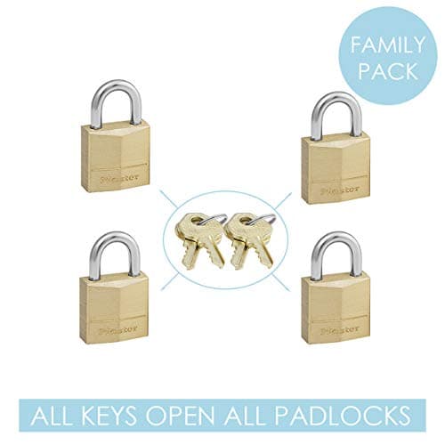 Master Lock Small Padlocks (Key) (Keyed Alike) 120EURQNOP - Best Used for Backpacks, Luggage, Computer Bags, Locker, Gym and More, Gold, 3,4 cm x 2 cm x 1 cm, (Family Pack of 4) — view 3