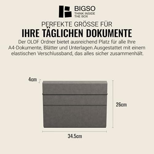 Bigso Box of Sweden A4 Folder with Elastic Strap - Fibreboard and Paper File Folder - Spacious Folder Organiser for Documents, Files, Letters etc. - Grey — view 3