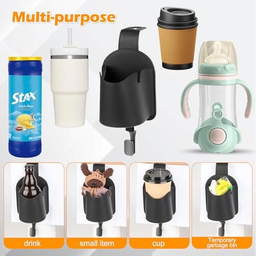 Qirc Car Seat Back Cup Holder, Multifunctional PU Leather Auto Storage Organizer with Headrest Hook, 3 in 1 Universal Car Hanging Drink Holder for Purse Phone Handbag Grocery Bags (Orange) — view 6