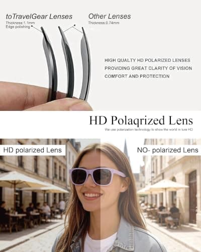 toTravelGear Polarised Sunglasses Men Women, Trendy Rectangle UV Protection — view 5