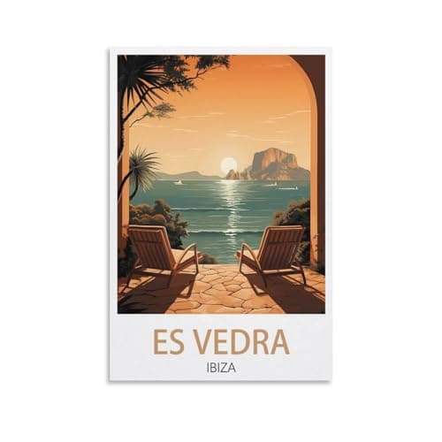 BaHeLs Es Vedra Ibiza Vintage Travel Posters Sunset 12x18inch(30x45cm) Canvas Wall Art Print Painting for Wall Decor Living Room Bedroom