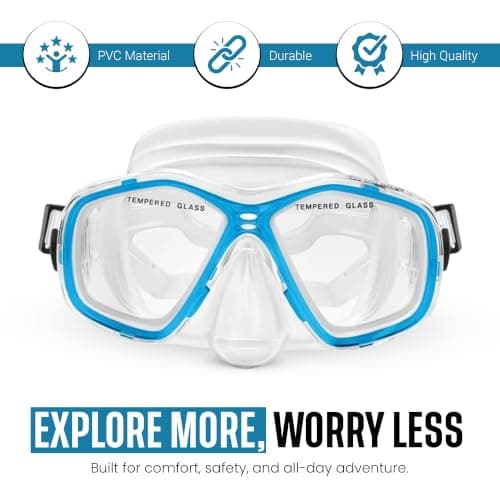 Two Bare Feet Snorkel and Mask PVC Diving Set – (Kids) Snorkeling Gear with Anti-Leak Design, Comfortable Fit, Clear Vision Lens, and Adjustable Straps for Diving, Swimming & Watersports (Aqua) — view 5