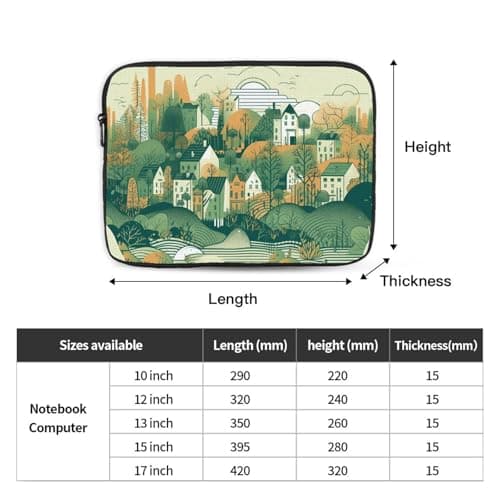 Laptop Sleeve Case 13 inch, Shockproof Protective Laptop Cover Illustration of Small City Briefcase Portable Carrying Computer Bag — view 4