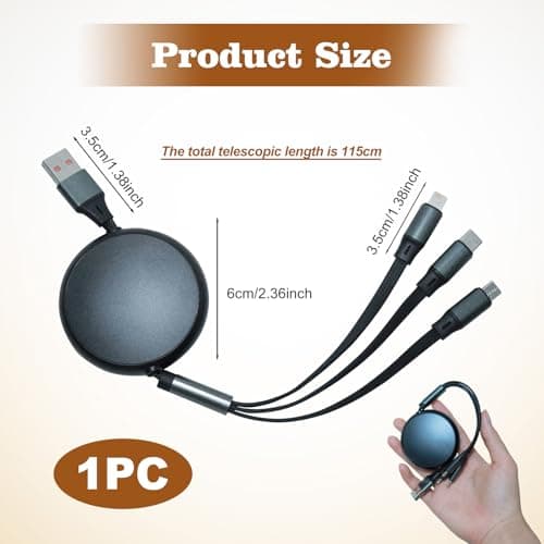 Retractable Multi Charger Cable 3 in 1, Charging Cable USB A/C to PD/USB C/Micro B, Cord For Smartphones, Laptops, Tablets, Portable Travel Car Accessories — view 2