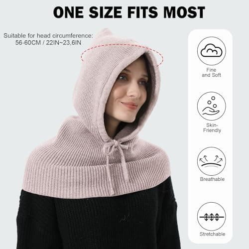 TAGVO 2 in 1 Balaclava Hat With Hooded Scarf, Windproof Slouchy Knitted Balaclava, Winter Soft Pullover Knit Beanie, One Piece Hat and Neck Warmer, Unisex Scarves & Wraps Beige — view 5