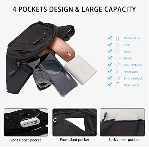 Bum Bag Waist Fanny Pack - Long Keeper Large Fashion Bumbag for Women Men, 4 Pockets Adjustable Waist Bag for Running Hiking Dog Walking Outdoor Black (Solid) — view 4