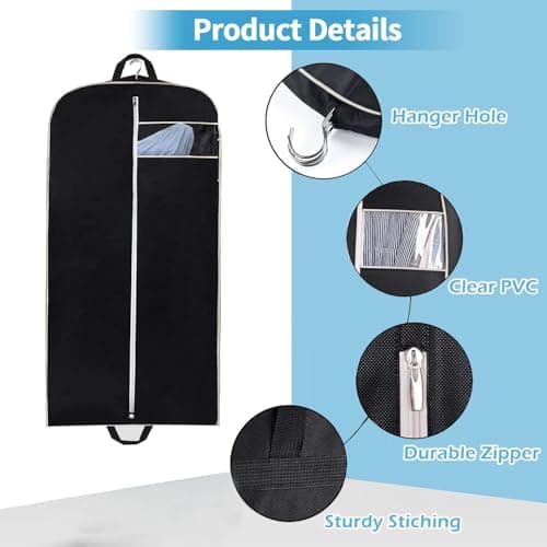 MISSLO 43" Suit Covers Bag for Men Women Travel Garment Bags, Breathable Clothes Covers Protector Bags with Handle for Hanging Coat, Dress, Suit Carrier, Pack of 2 — view 4