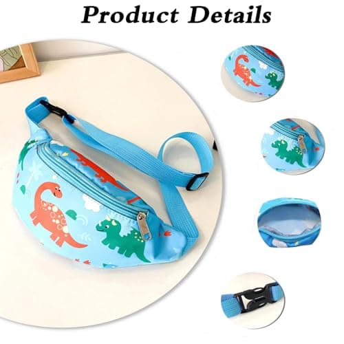Dinosaur Bag,Kids Bumbags,Cartoon Lightweight Sling Bags,Running Bag,Children's Chest Bags,Dinosaur Fanny Pack Fabric Nylon Money Belt,for Toddler Girls Boys Running Hiking Travel Sports(Light Blue) — view 3