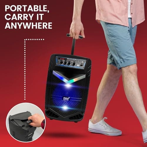 Pyle, Portable PA System, Active Speakers, Powered Speakers –400W Rechargeable Outdoor Bluetooth Speaker- w/ 18” Subwoofer 1” Tweeter, Microphone and Speaker, PartyBox Lights, Recording, USB/SD/Radio — view 6