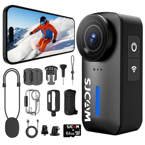SJCAM C110Plus 64GB Card Magnetic Mini Body Camera,4K 170° Fov Bodycam with Audio & Video Recording, 6-axis Stabilisation,8x Zoom,30M Waterproof Pocket Action Cam Vlogging Camera,f/1.8 POV Cam,Black