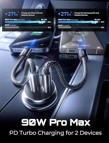 LISEN 90W USB C Car Charger + 4 Pack USB C-C Cable [0.5/1/2/2M] — view 3