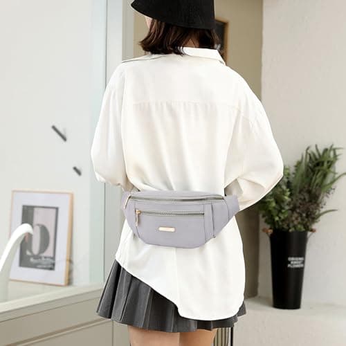 BAIYSFFG Fanny Pack Fashionable Waist Bag Unisex Fashion Waist Bag Casual Travel Bum Bag with 3 Zipper Pockets for Women Men Sports Running Hiking Jogging (Grey) — view 5