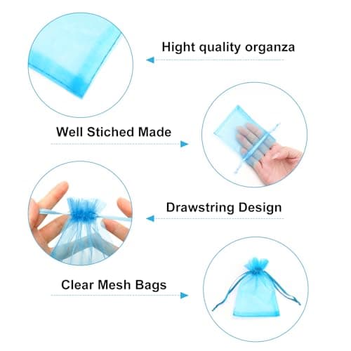 G2PLUS Turquoise Blue Organza Gift Pouches, 7x9 CM Small Favour Bags, 50 PCS — view 3