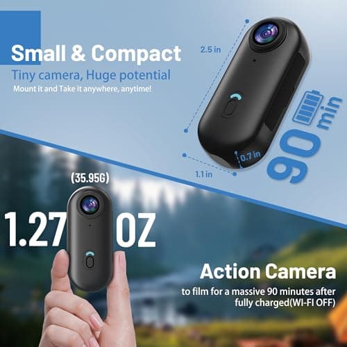 4K Mini POV Camera with 64GB Card, Thumb Size WiFi Body Cam, Waterproof Wearable Hand Free Portable Action Cam, Ultra Wide Angle View, Mount Anywhere for Pets, Cycling, Swimming, Vlogging, Black — view 2