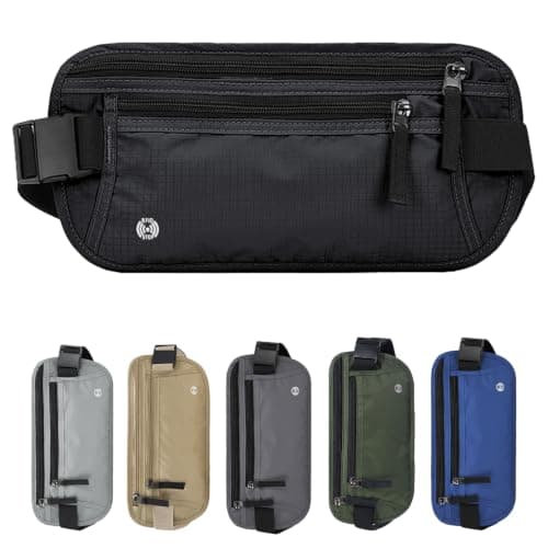 Travel Money Belt, Ultra-Slim RFID-Blocking Waist Pouch, Black, 1-Pack