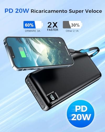 50,000 mAh Portable Power Bank, USB-C PD 30W with 3 Built-in Cables — view 3