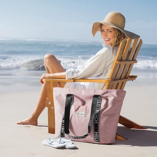 G4Free Beach Tote Bag Waterproof Sandproof Shoulder Bag Beach Bag Large Sports Bag Shopping Bag for Women, pink — view 2