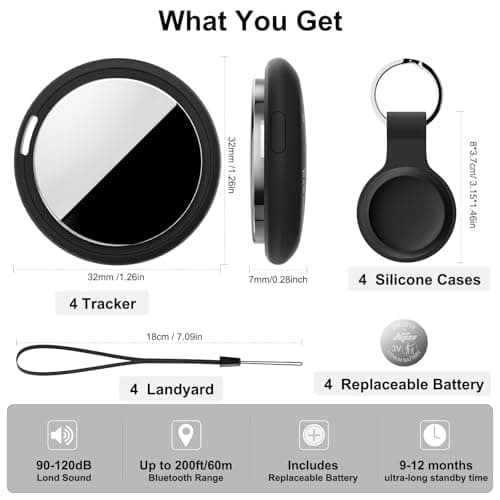 Bnlei Air Tracker Tag Works with Apple Find My (iOS Only) Includes Replaceable Battery, Bluetooth Smart Item Locator Key Finder for Keys, Luggage, Wallet, Car, Bicycle (4-Pack-Black) — view 6