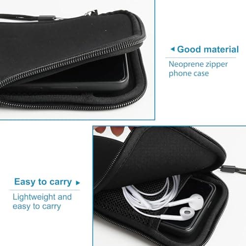 Phone Sock, Neoprene Phone Pouch, Mobile Phone Sleeve Case with Zipper, Lanyard and Mesh Pocket, Water Resistant Phone Pouch Case for Smartphones, for Travel, Walking and Daily Carry (Black) — view 4