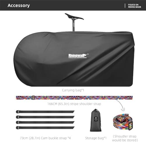 Rhinowalk Bicycle Transportation Bag Ultralight Bike Travel Carrying Bag Lightweight Storage Case Cycling Accessories for 26 inch to 27.5 inch Mountain and 700C road bike (Black) — view 5