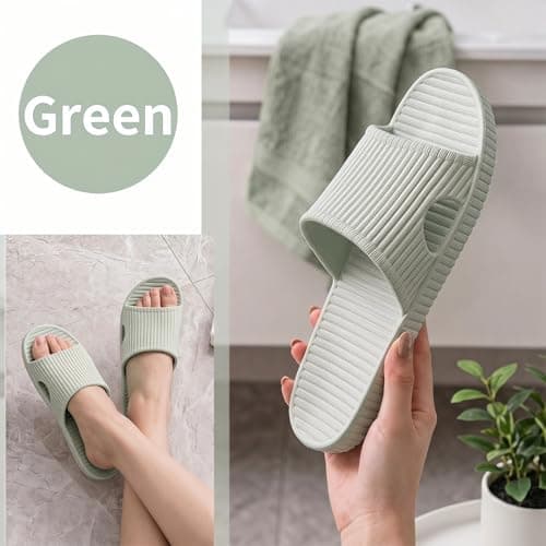 PUYTG Shower Shoes for Women/Men, Non-Slip Flat House Slipper Sandals, Lightweight Soft Flip Flop Shoes, Ladies Sliders for Home Bathroom Garden Poolside Beach Travel, Green, 4.5/5.5 UK — view 5