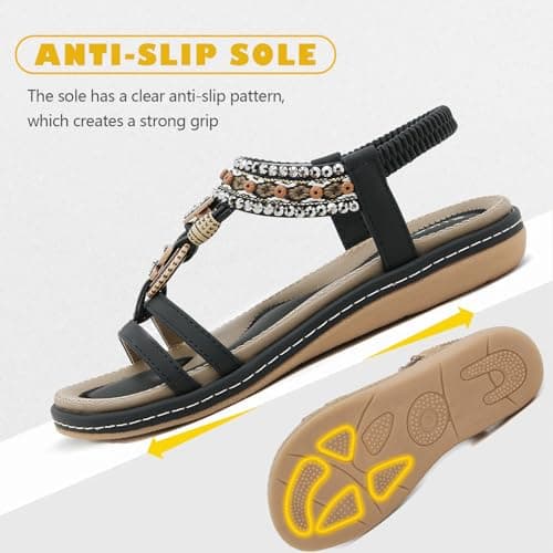 Acfoda Womens Sandals Ladies Flat Sandals Slip on Lightweight Comfortable Summer Shoes for Daily Casual Shopping Wedding Evening Dress Black 38 — view 5