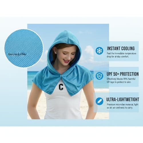XIMU-SHANGDIAN 2 Pack Cooling Hoodie Towel – Instant Cool Towel for Neck & Face with Sun Protection, Ideal for Sport, Camping, Workout, Hot Weather (Blue & Rose Red) — view 3