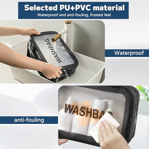 Large Clear Wash Bag, Dry Wet Segregation Toiletry Bag with Hollow Mesh Portable Makeup Bag PVC Waterproof Cosmetic Bag Travel Toiletries Bags for Women Men (Large-Black) — view 4