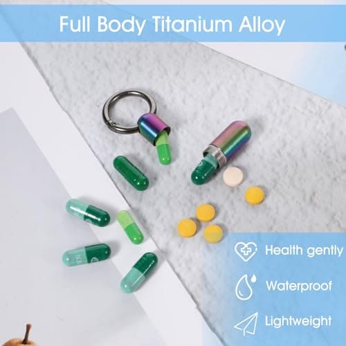 Ptwola Small Pill Case Keychain Tiny Portable Carabiner Clip Pill Holder Bottle Micro Waterproof Metal Pill Container Mini Emergency Medicine Organizer for Outdoor Camping Travel Purse Pocket(Black) — view 5