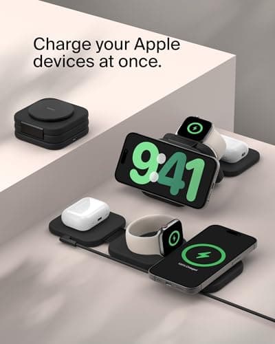 Belkin BoostCharge Pro Foldable Qi2-Certified Wireless Charger 3-in-1 Magnetic Charging Travel Pad 15W - MagSafe-Compatible Portable Charger for iPhone 17, Air, 16, Pixelsnap, Apple Watch 11, AirPods — view 2