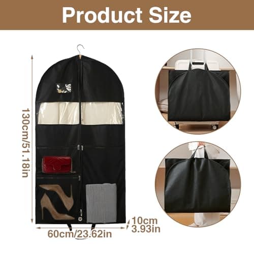 51 inch Dance Costume Bag, Suit Bag Foldable Clothes Covers with 3 Zipper Pockets Suit Carrier Hanging Garment Bags with ID Slot for Travel Storage — view 2